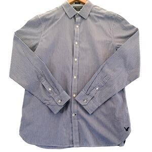 AMERICAN EAGLE Mens Shirt Slim Fit Blue & White Pin Stripe Button Down Sz Large